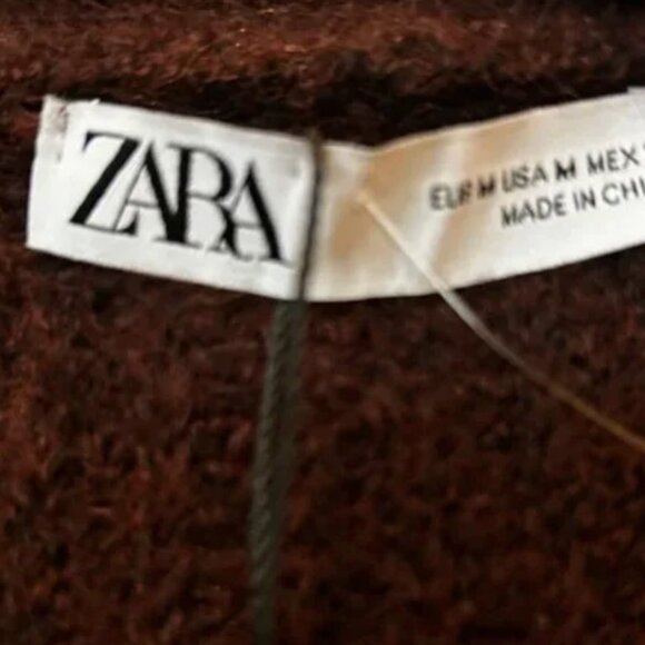NWOT Zara Burgundy Knit Cardigan Sweater With Pockets - Picture 6 of 8